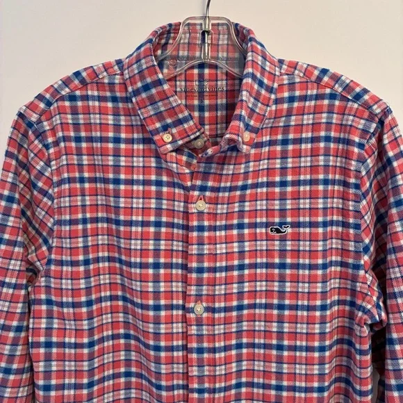 Vineyard Vines Boys Flannel Plaid Whale Shirt Lobster Reef Red Blue Size S - Picture 2 of 6